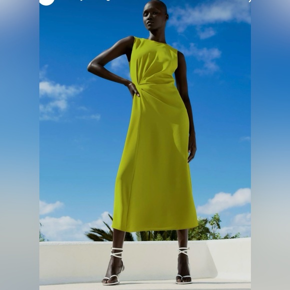 ZARA SHOULDER PAD DRAPED DRESS - S - Picture 1 of 7